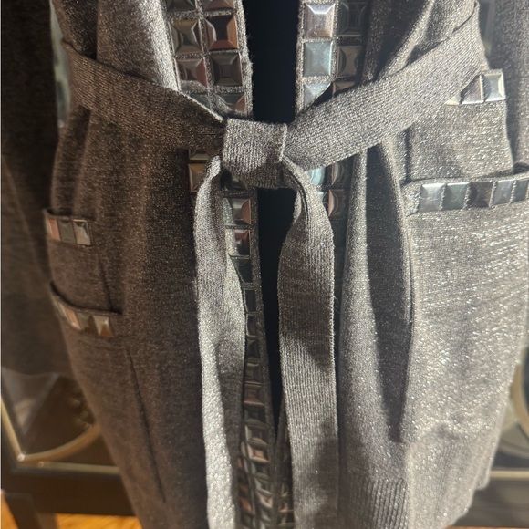 Cache Silver Mettalic Sweater Jacket S - Picture 3 of 9